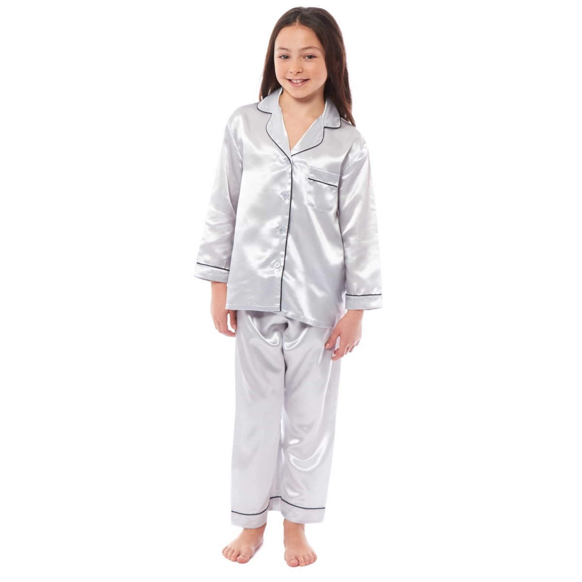 OLIVIA ROCCO Girls Satin Silk Long Sleeve Pyjama Set Black Pink Grey 5 - 14 Button Down - Joe’s Haven