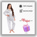 OLIVIA ROCCO Girls Satin Silk Long Sleeve Pyjama Set Black Pink Grey 5 - 14 Button Down - Joe’s Haven