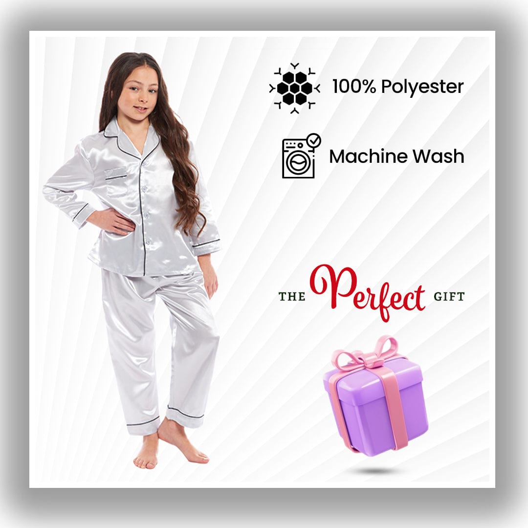 OLIVIA ROCCO Girls Satin Silk Long Sleeve Pyjama Set Black Pink Grey 5 - 14 Button Down - Joe’s Haven