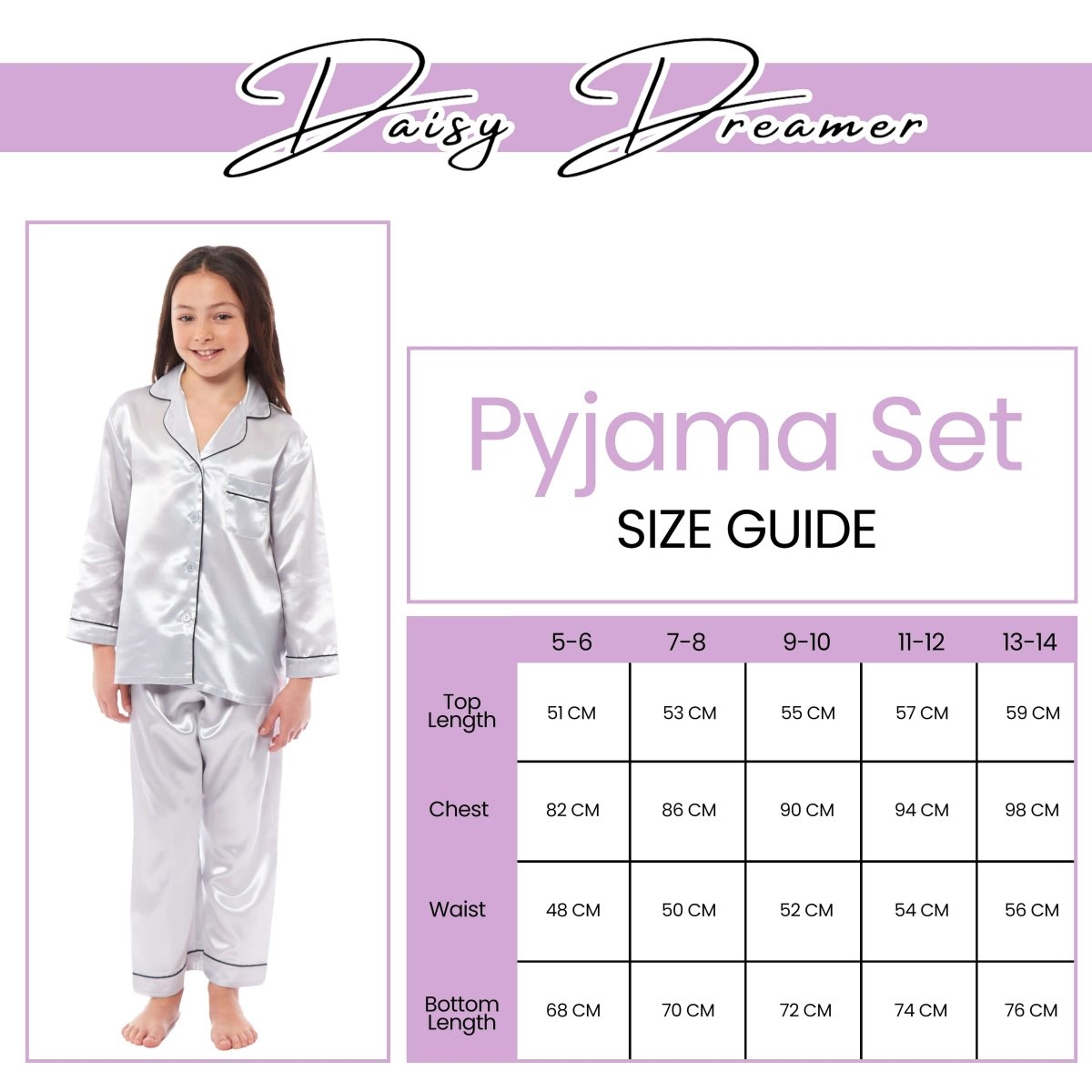 OLIVIA ROCCO Girls Satin Silk Long Sleeve Pyjama Set Black Pink Grey 5 - 14 Button Down - Joe’s Haven