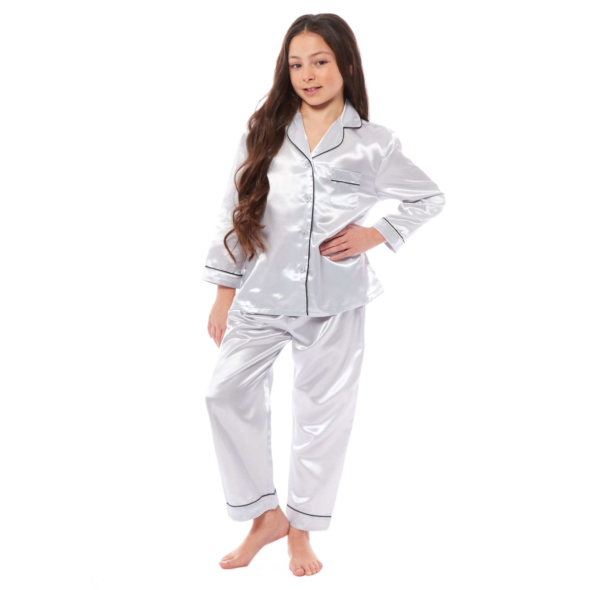 OLIVIA ROCCO Girls Satin Silk Long Sleeve Pyjama Set Black Pink Grey 5 - 14 Button Down - Joe’s Haven