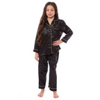 OLIVIA ROCCO Girls Satin Silk Long Sleeve Pyjama Set Black Pink Grey 5 - 14 Button Down - Joe’s Haven