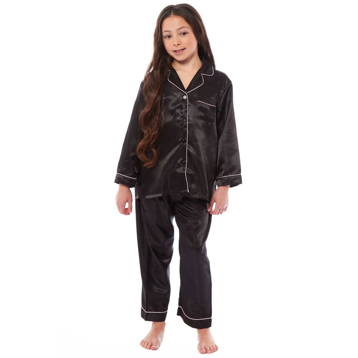 OLIVIA ROCCO Girls Satin Silk Long Sleeve Pyjama Set Black Pink Grey 5 - 14 Button Down - Joe’s Haven