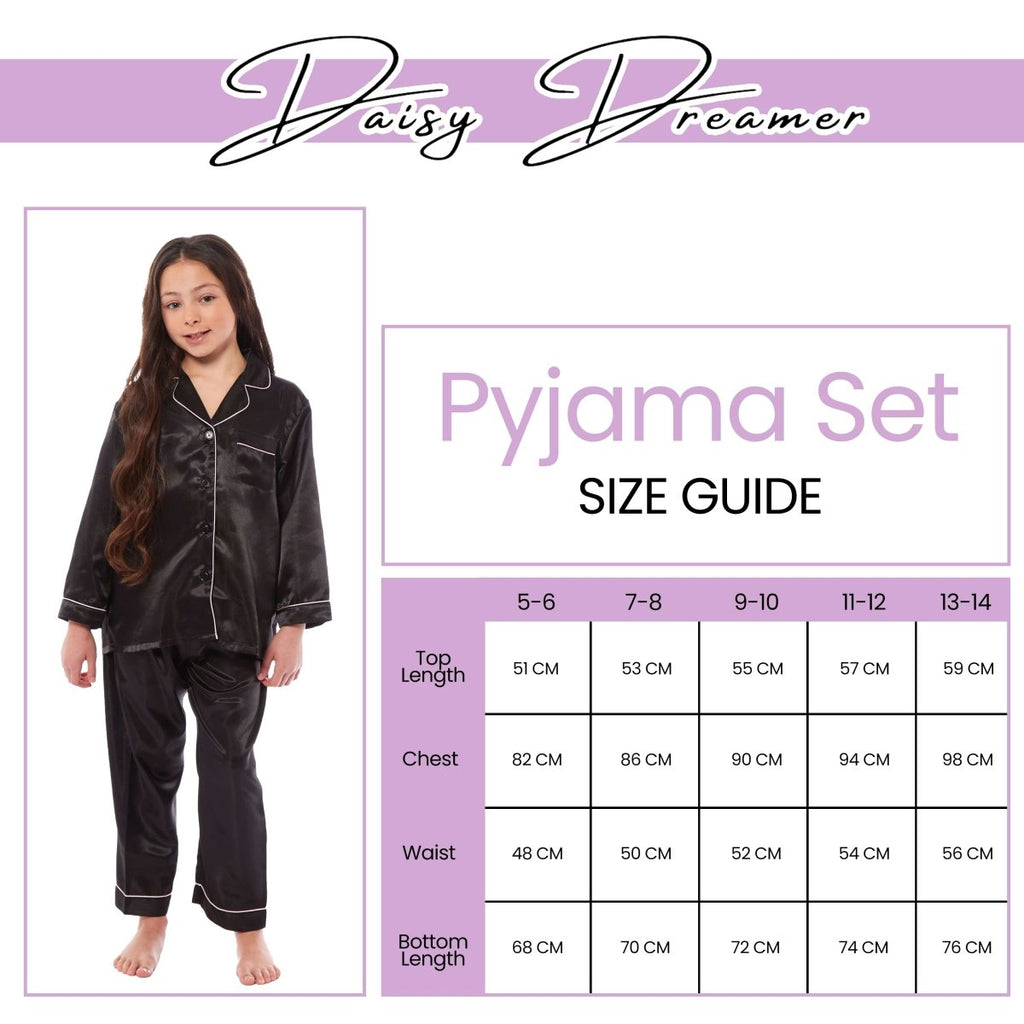 OLIVIA ROCCO Girls Satin Silk Long Sleeve Pyjama Set Black Pink Grey 5 - 14 Button Down - Joe’s Haven