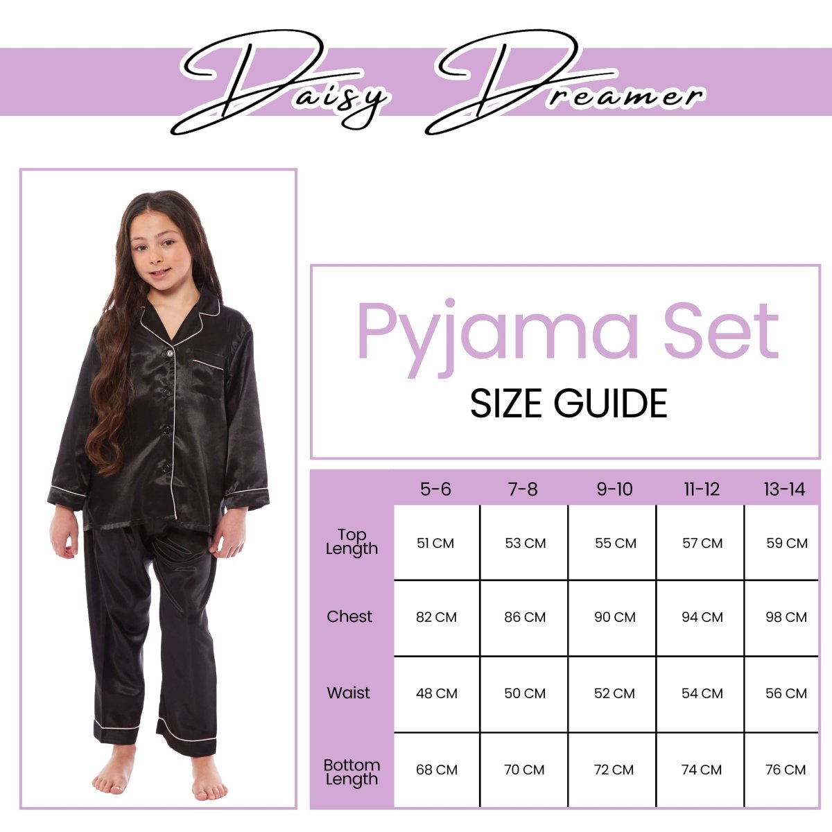 OLIVIA ROCCO Girls Satin Silk Long Sleeve Pyjama Set Black Pink Grey 5 - 14 Button Down - Joe’s Haven