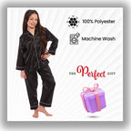 OLIVIA ROCCO Girls Satin Silk Long Sleeve Pyjama Set Black Pink Grey 5 - 14 Button Down - Joe’s Haven