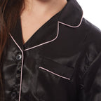 OLIVIA ROCCO Girls Satin Silk Long Sleeve Pyjama Set Black Pink Grey 5 - 14 Button Down - Joe’s Haven