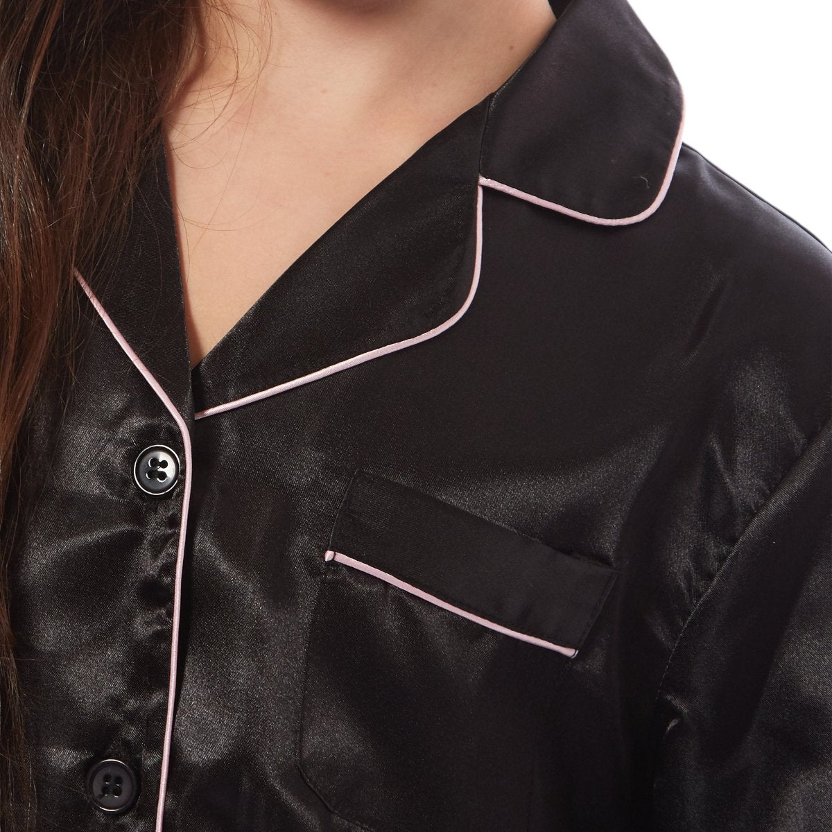 OLIVIA ROCCO Girls Satin Silk Long Sleeve Pyjama Set Black Pink Grey 5 - 14 Button Down - Joe’s Haven