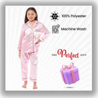 OLIVIA ROCCO Girls Satin Silk Long Sleeve Pyjama Set Black Pink Grey 5 - 14 Button Down - Joe’s Haven