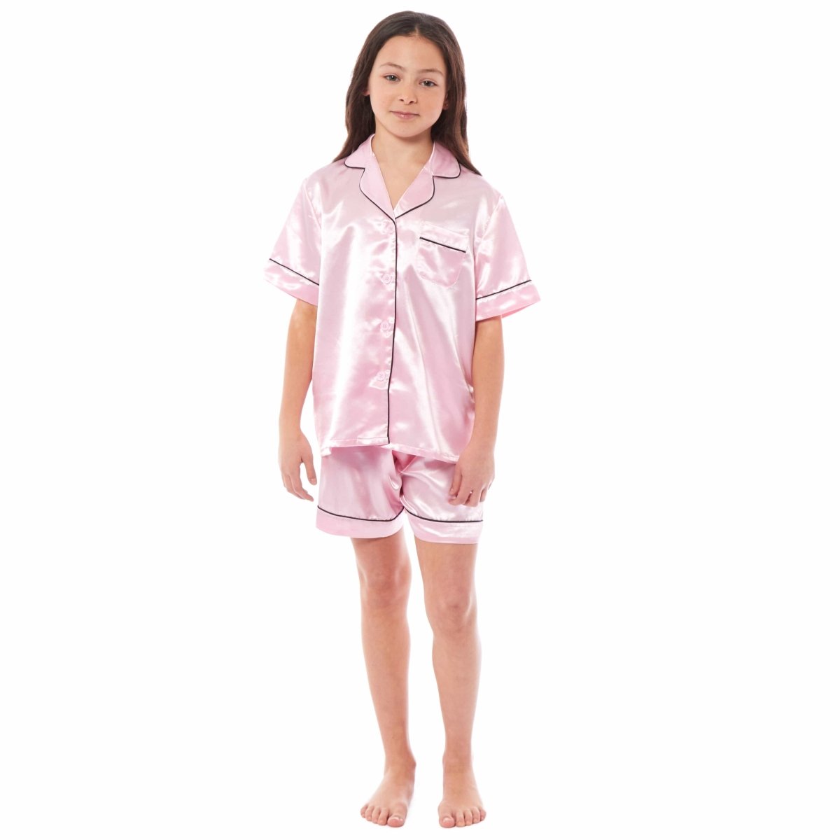 OLIVIA ROCCO Girls Satin Silk Short Pyjama Set Button Down Shirt And Loose Fitting Pants - Joe’s Haven