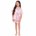 OLIVIA ROCCO Girls Satin Silk Short Pyjama Set Button Down Shirt And Loose Fitting Pants - Joe’s Haven