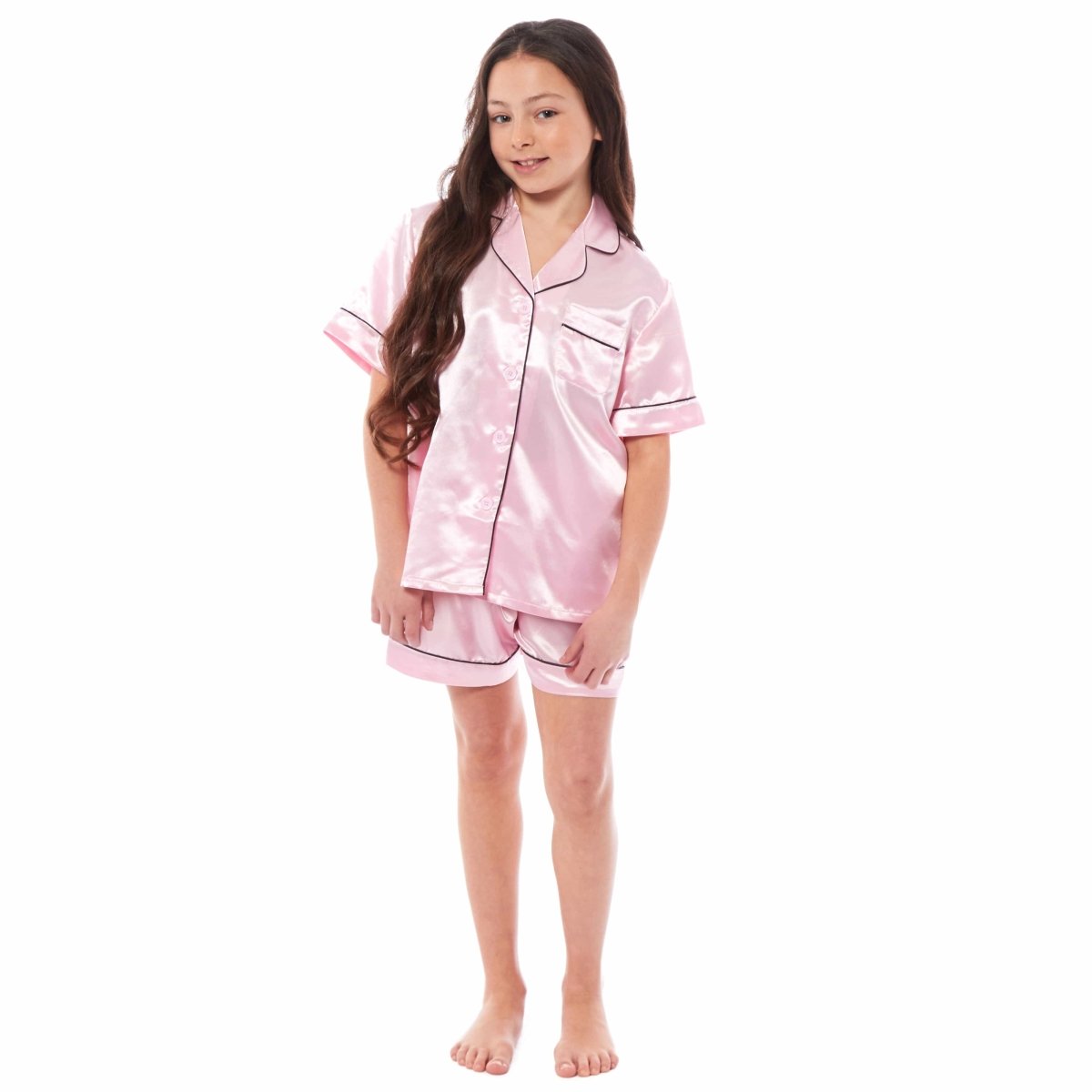OLIVIA ROCCO Girls Satin Silk Short Pyjama Set Button Down Shirt And Loose Fitting Pants - Joe’s Haven