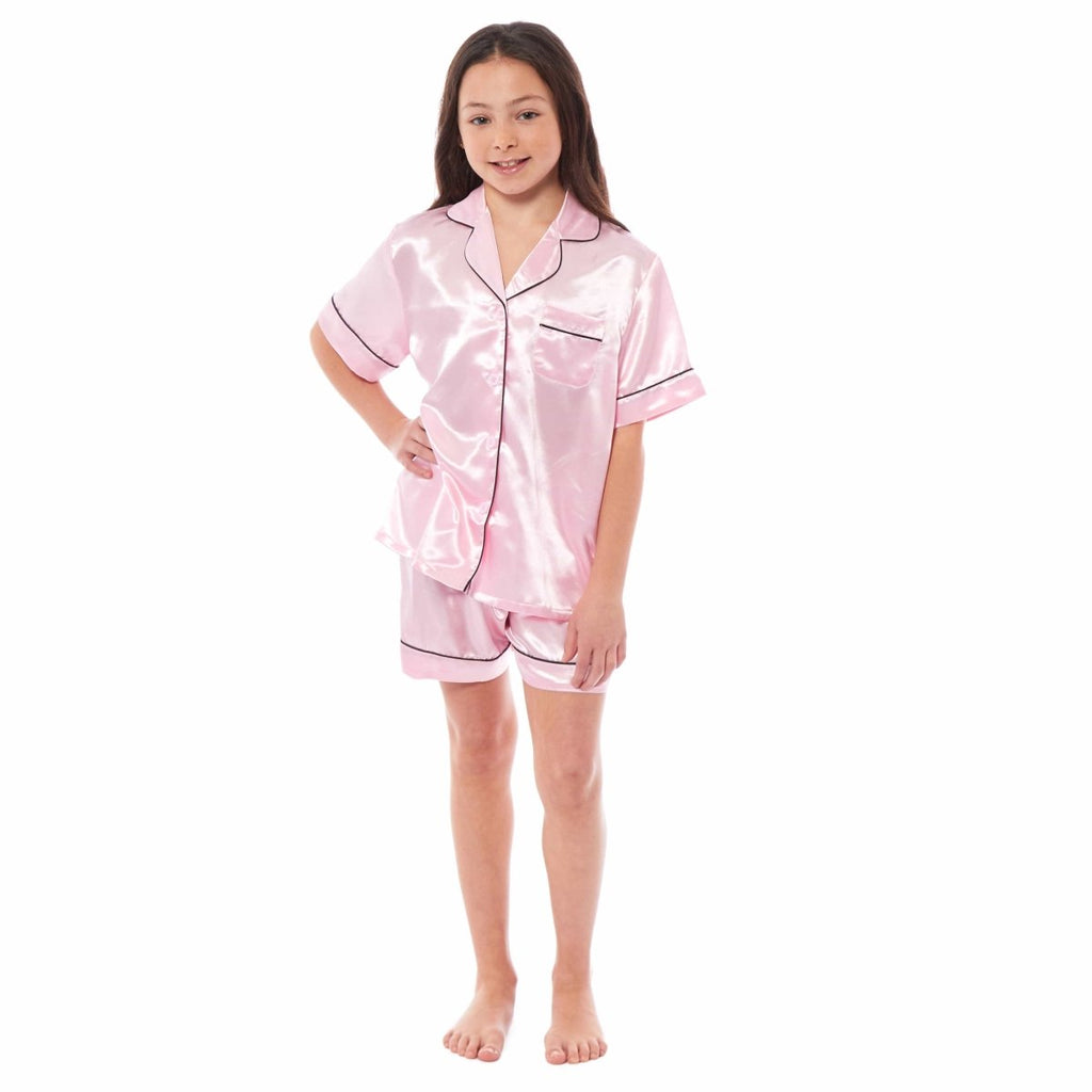 OLIVIA ROCCO Girls Satin Silk Short Pyjama Set Button Down Shirt And Loose Fitting Pants - Joe’s Haven