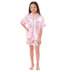 OLIVIA ROCCO Girls Satin Silk Short Pyjama Set Button Down Shirt And Loose Fitting Pants - Joe’s Haven