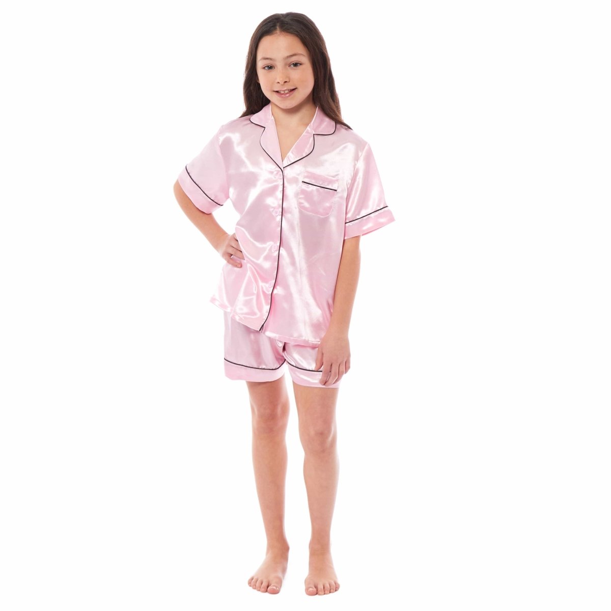 OLIVIA ROCCO Girls Satin Silk Short Pyjama Set Button Down Shirt And Loose Fitting Pants - Joe’s Haven