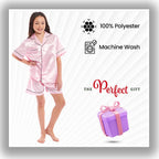 OLIVIA ROCCO Girls Satin Silk Short Pyjama Set Button Down Shirt And Loose Fitting Pants - Joe’s Haven