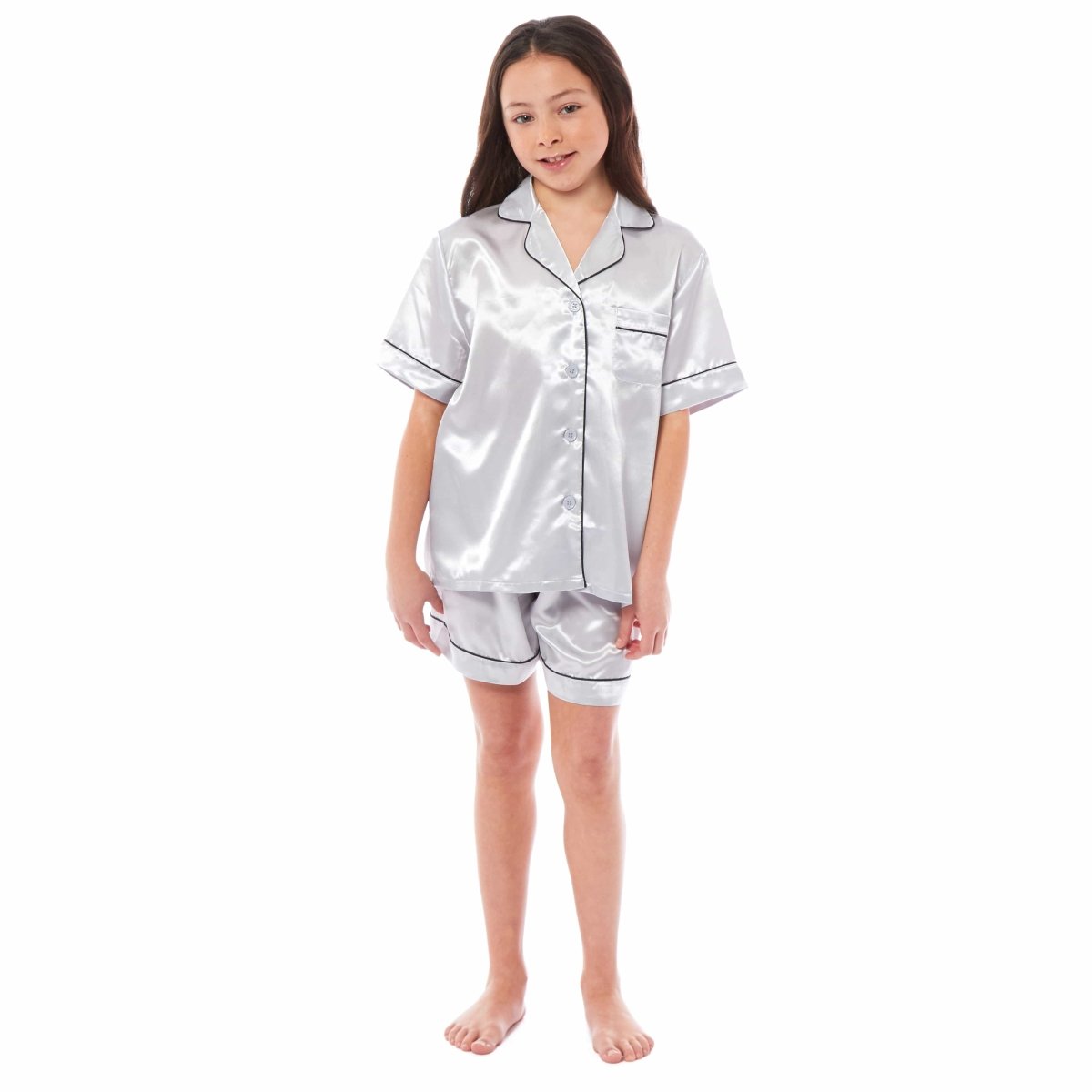 OLIVIA ROCCO Girls Satin Silk Short Pyjama Set Button Down Shirt And Loose Fitting Pants - Joe’s Haven