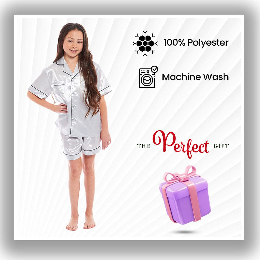 OLIVIA ROCCO Girls Satin Silk Short Pyjama Set Button Down Shirt And Loose Fitting Pants - Joe’s Haven