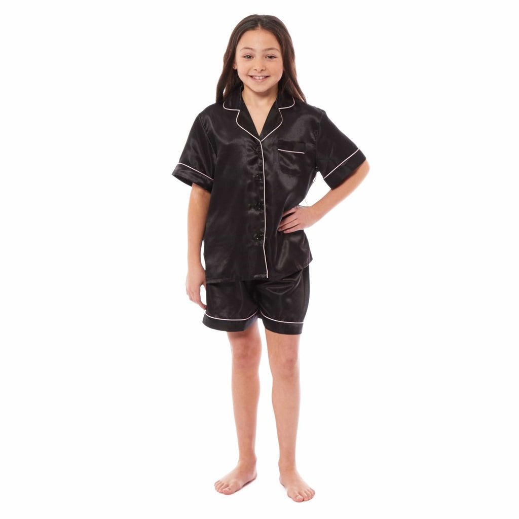 OLIVIA ROCCO Girls Satin Silk Short Pyjama Set Button Down Shirt And Loose Fitting Pants - Joe’s Haven