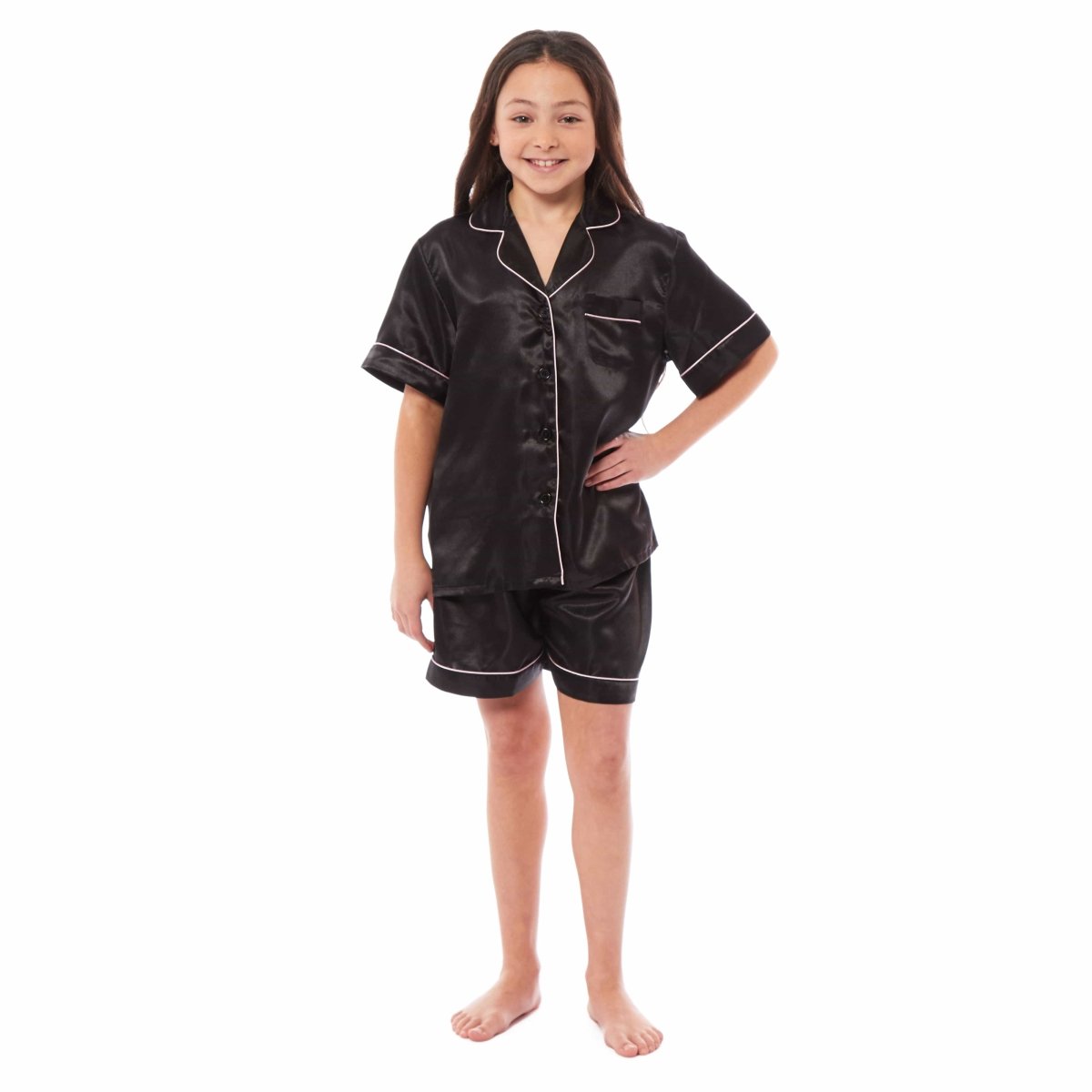 OLIVIA ROCCO Girls Satin Silk Short Pyjama Set Button Down Shirt And Loose Fitting Pants - Joe’s Haven