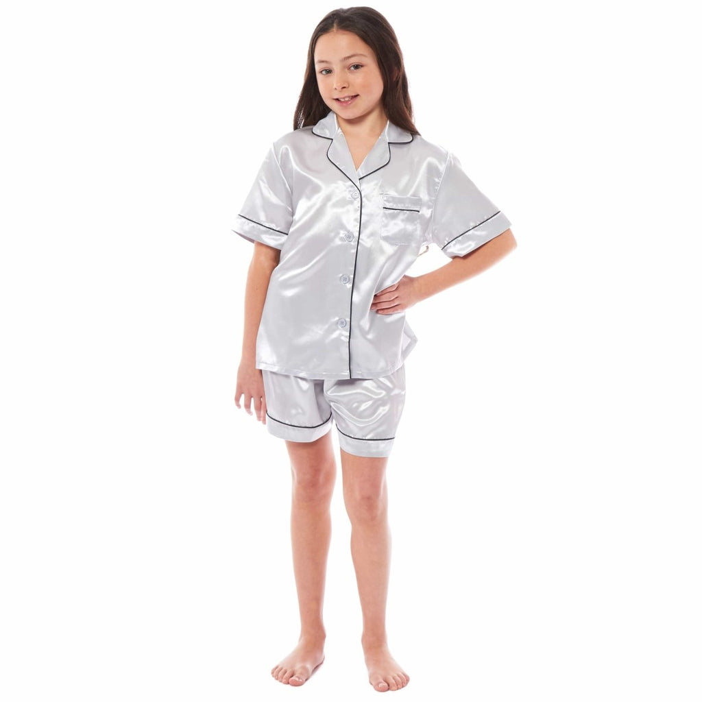 OLIVIA ROCCO Girls Satin Silk Short Pyjama Set Button Down Shirt And Loose Fitting Pants - Joe’s Haven