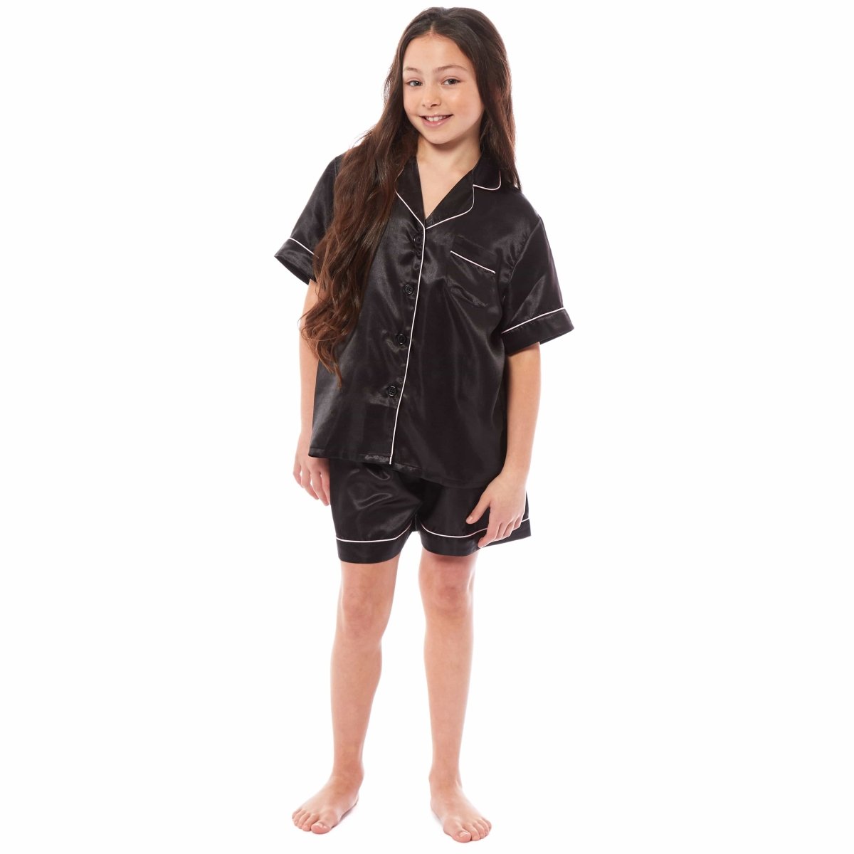 OLIVIA ROCCO Girls Satin Silk Short Pyjama Set Button Down Shirt And Loose Fitting Pants - Joe’s Haven