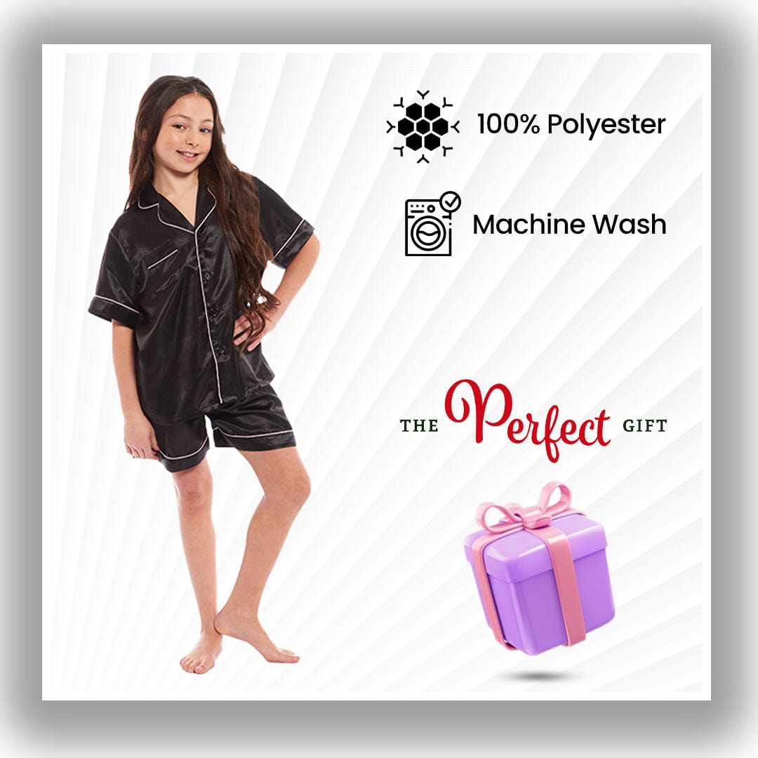 OLIVIA ROCCO Girls Satin Silk Short Pyjama Set Button Down Shirt And Loose Fitting Pants - Joe’s Haven
