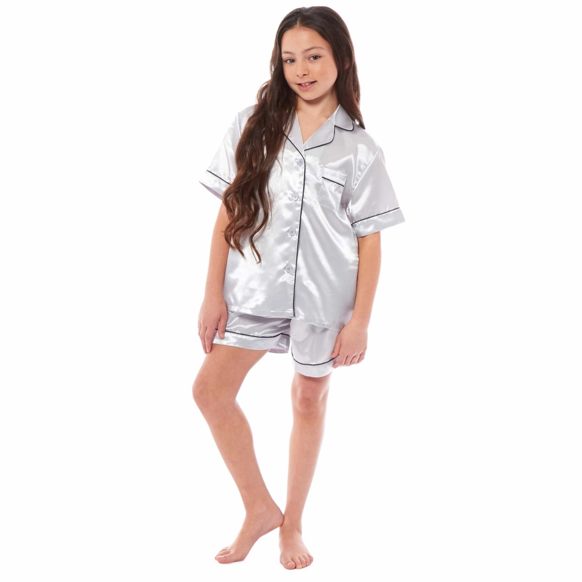 OLIVIA ROCCO Girls Satin Silk Short Pyjama Set Button Down Shirt And Loose Fitting Pants - Joe’s Haven