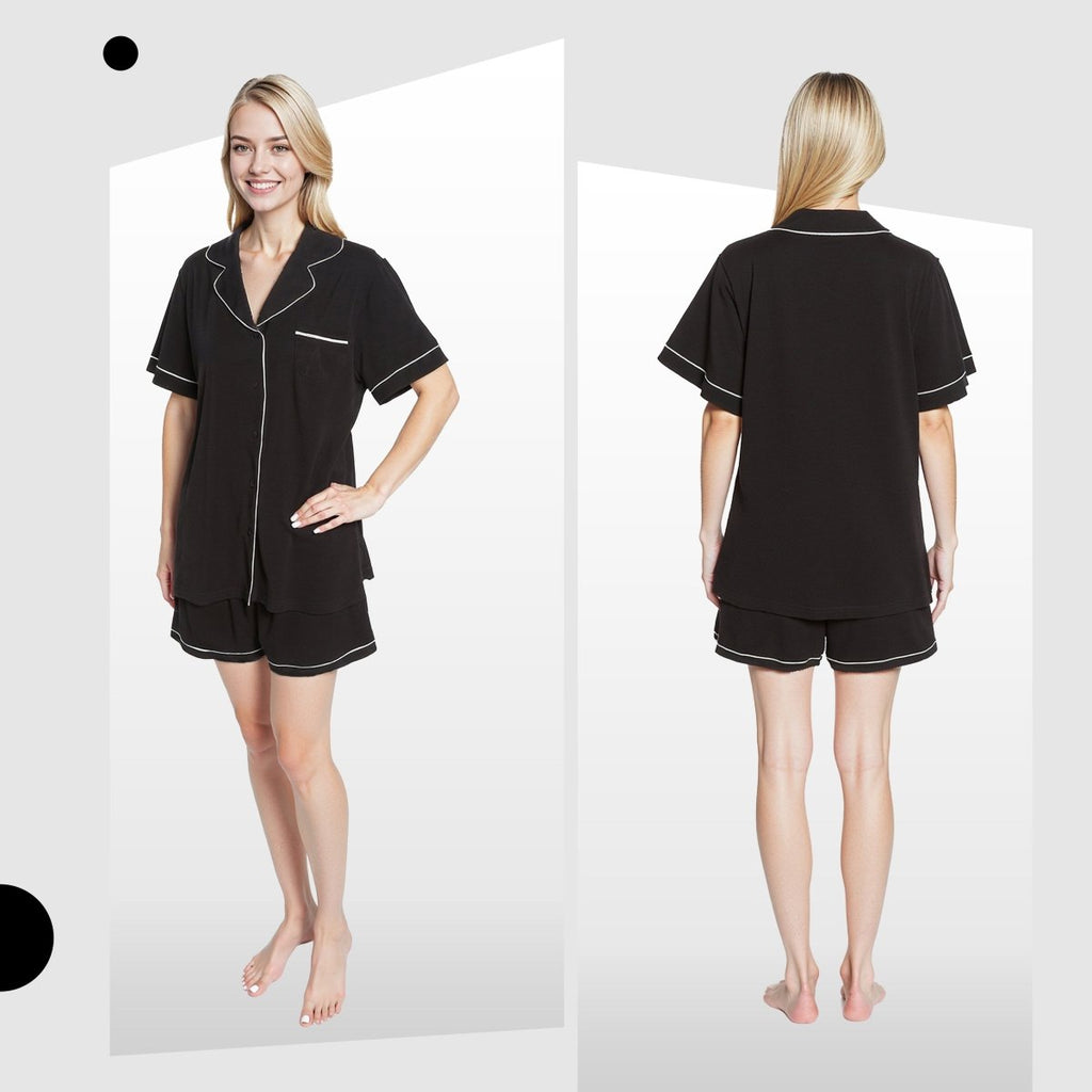 OLIVIA ROCCO Women Black Short Pyjama Set Super Soft Sleepwear With Button Up Top - Joe’s Haven