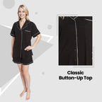 OLIVIA ROCCO Women Black Short Pyjama Set Super Soft Sleepwear With Button Up Top - Joe’s Haven