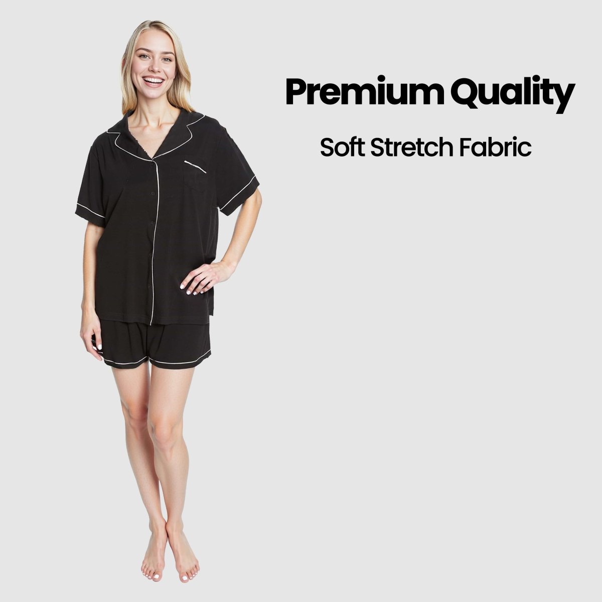 OLIVIA ROCCO Women Black Short Pyjama Set Super Soft Sleepwear With Button Up Top - Joe’s Haven