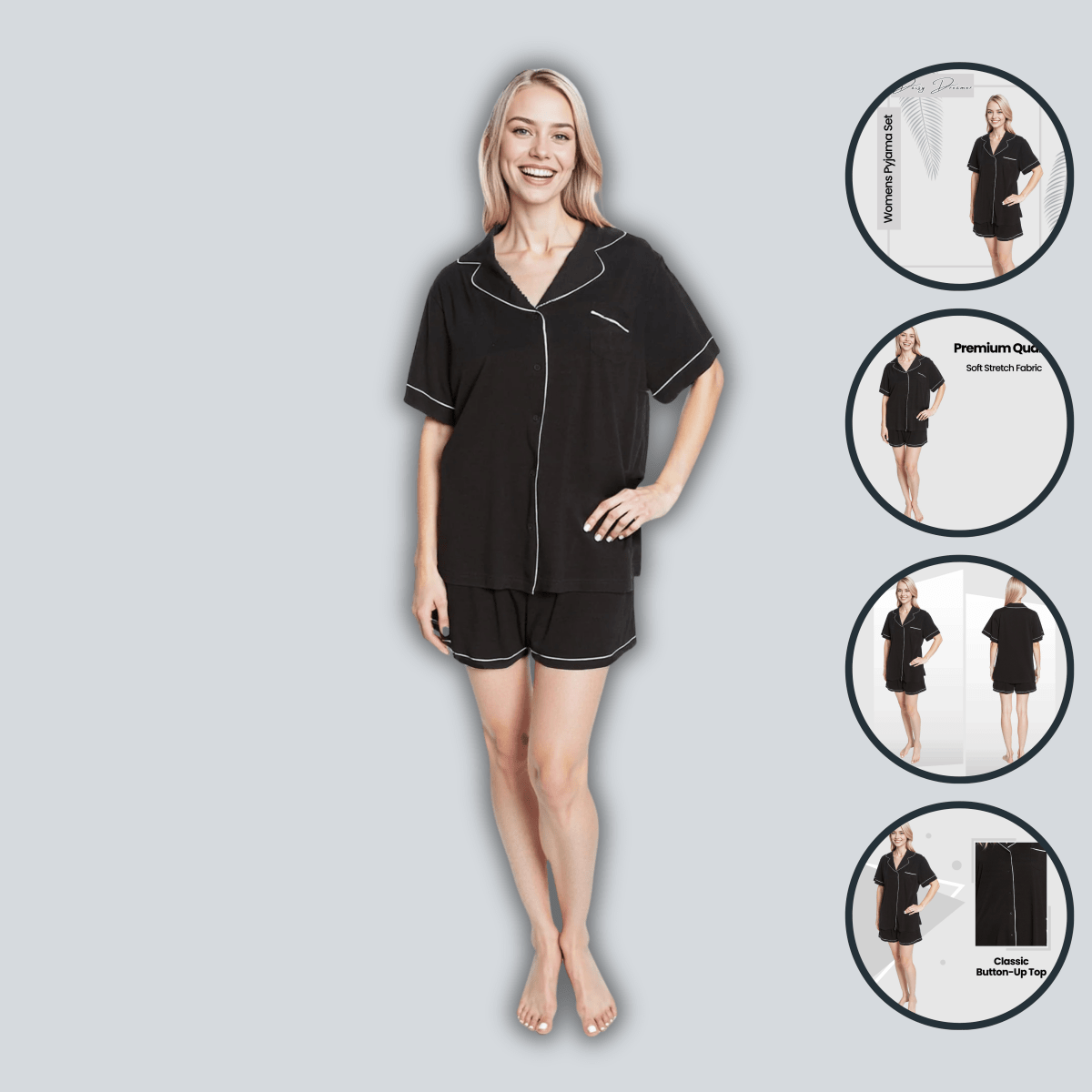OLIVIA ROCCO Women Black Short Pyjama Set Super Soft Sleepwear With Button Up Top - Joe’s Haven