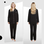 OLIVIA ROCCO Women's Black Pyjama Set Soft Touch Long Sleeve Button Up Top and Bottoms - Joe’s Haven