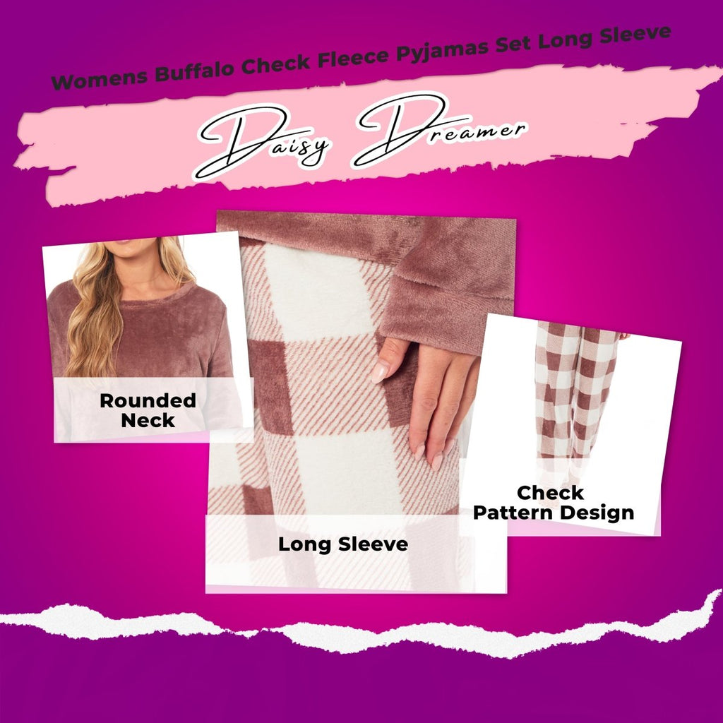 OLIVIA ROCCO Womens Buffalo Check Fleece Ultra Soft Pyjama Set Super Soft Cosy Home Loungewear - Joe’s Haven