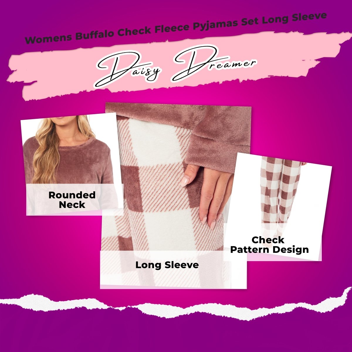 OLIVIA ROCCO Womens Buffalo Check Fleece Ultra Soft Pyjama Set Super Soft Cosy Home Loungewear - Joe’s Haven