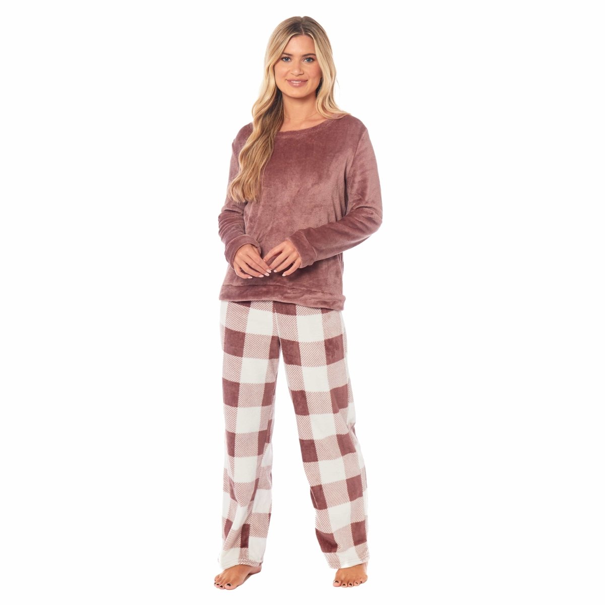 OLIVIA ROCCO Womens Buffalo Check Fleece Ultra Soft Pyjama Set Super Soft Cosy Home Loungewear - Joe’s Haven