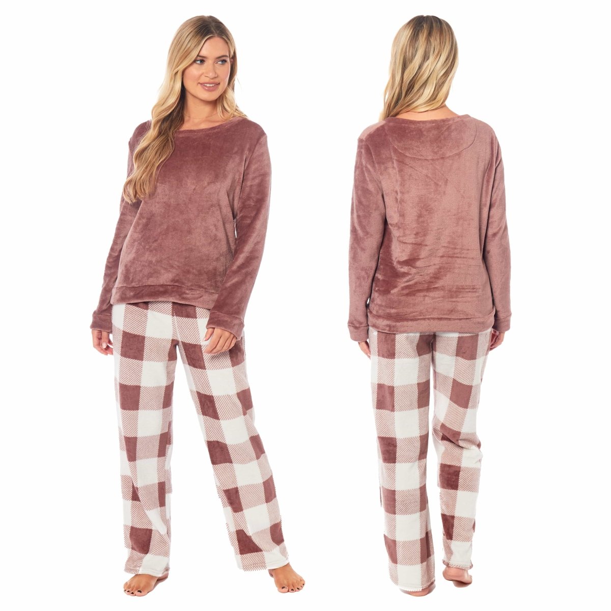 OLIVIA ROCCO Womens Buffalo Check Fleece Ultra Soft Pyjama Set Super Soft Cosy Home Loungewear - Joe’s Haven