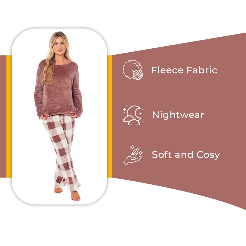 OLIVIA ROCCO Womens Buffalo Check Fleece Ultra Soft Pyjama Set Super Soft Cosy Home Loungewear - Joe’s Haven