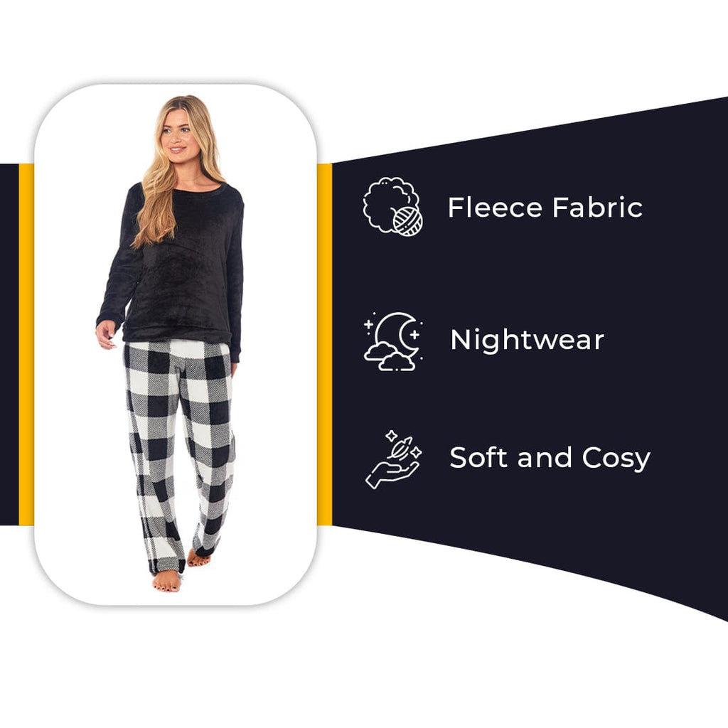 OLIVIA ROCCO Womens Buffalo Check Fleece Ultra Soft Pyjama Set Super Soft Cosy Home Loungewear - Joe’s Haven