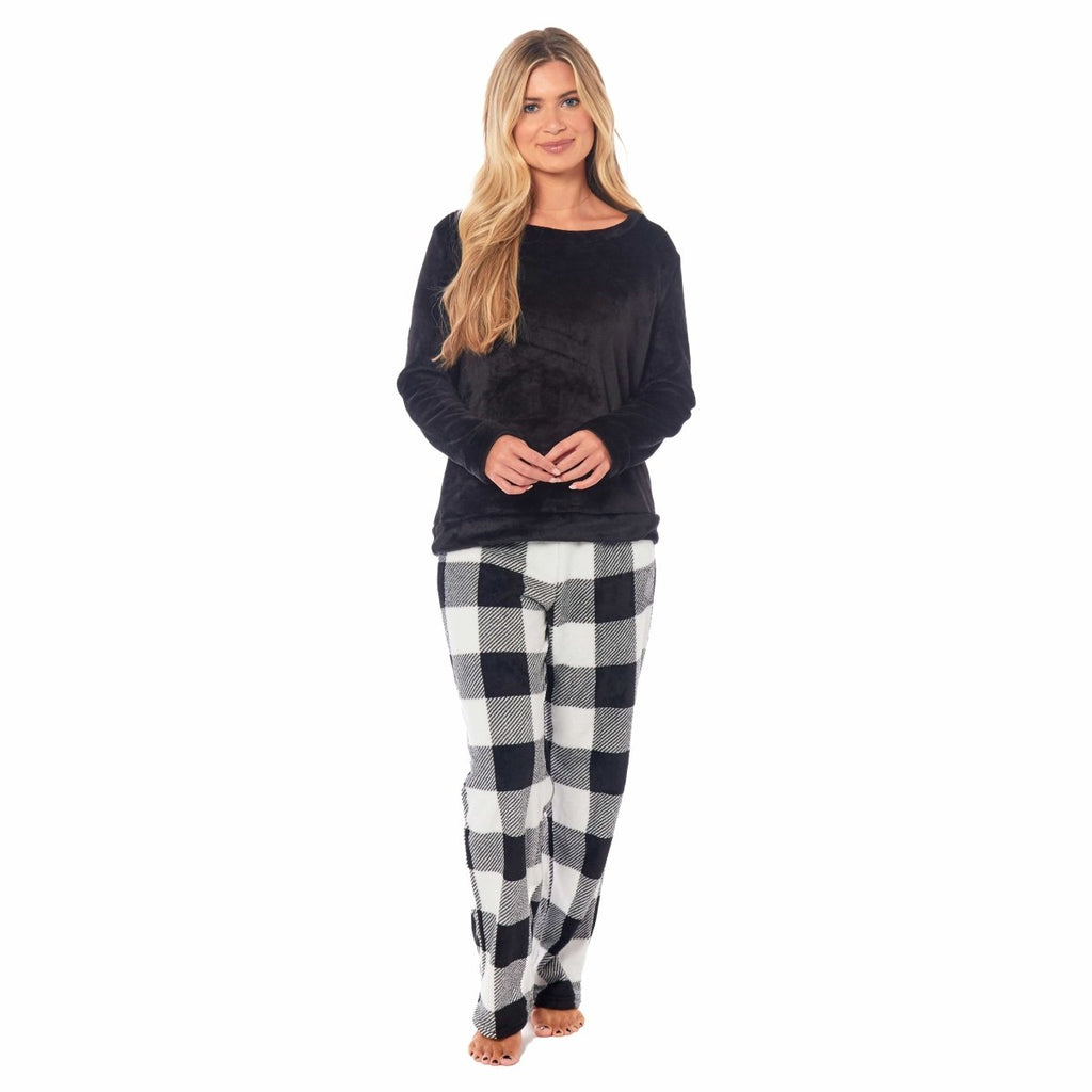 OLIVIA ROCCO Womens Buffalo Check Fleece Ultra Soft Pyjama Set Super Soft Cosy Home Loungewear - Joe’s Haven