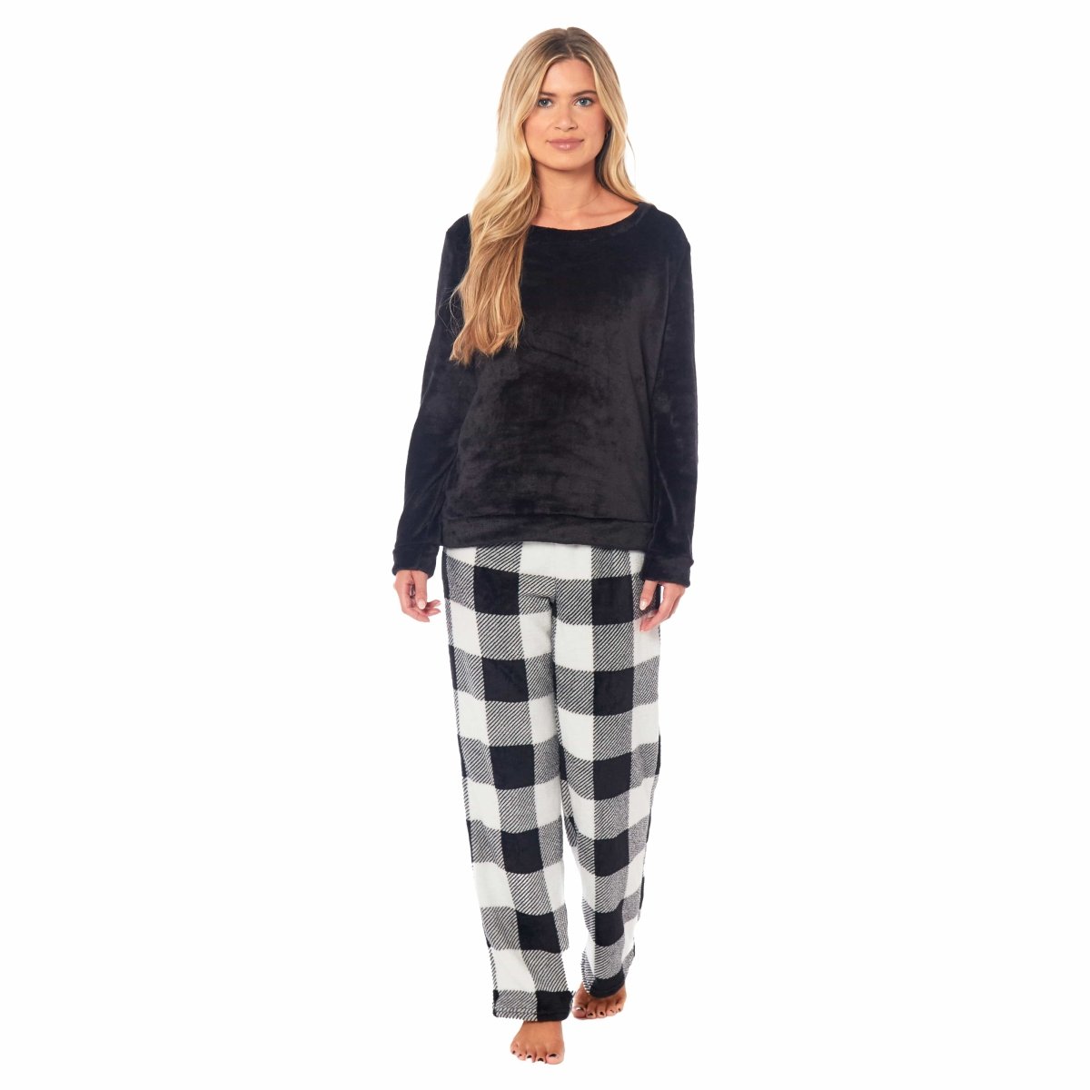 OLIVIA ROCCO Womens Buffalo Check Fleece Ultra Soft Pyjama Set Super Soft Cosy Home Loungewear - Joe’s Haven