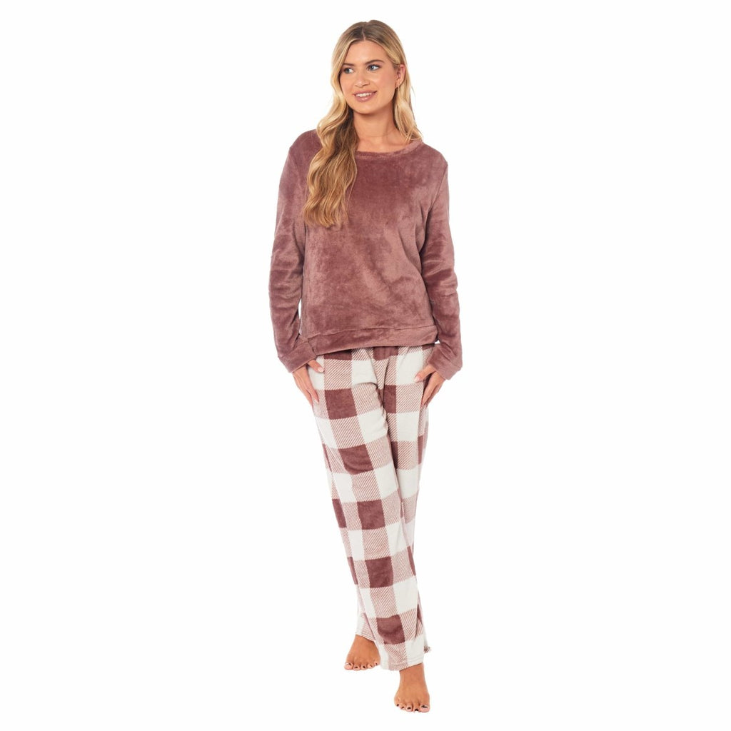 OLIVIA ROCCO Womens Buffalo Check Fleece Ultra Soft Pyjama Set Super Soft Cosy Home Loungewear - Joe’s Haven