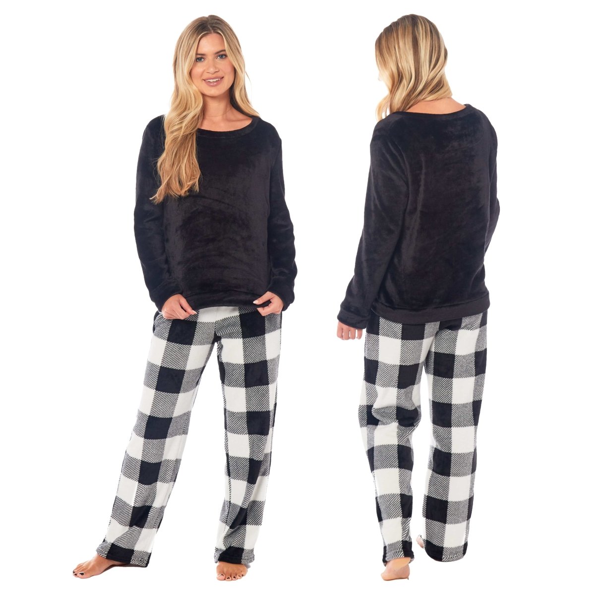OLIVIA ROCCO Womens Buffalo Check Fleece Ultra Soft Pyjama Set Super Soft Cosy Home Loungewear - Joe’s Haven