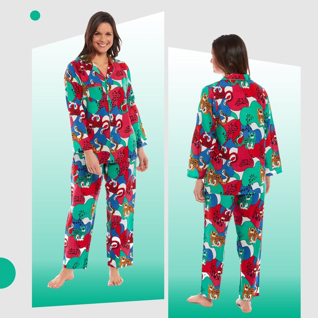 OLIVIA ROCCO Leopard Print Button Up Pyjama Set in Soft Breathable Viscose Sleepwear - Joe’s Haven