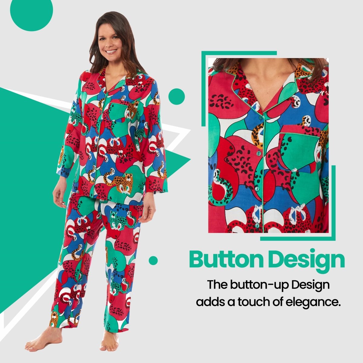 OLIVIA ROCCO Leopard Print Button Up Pyjama Set in Soft Breathable Viscose Sleepwear - Joe’s Haven