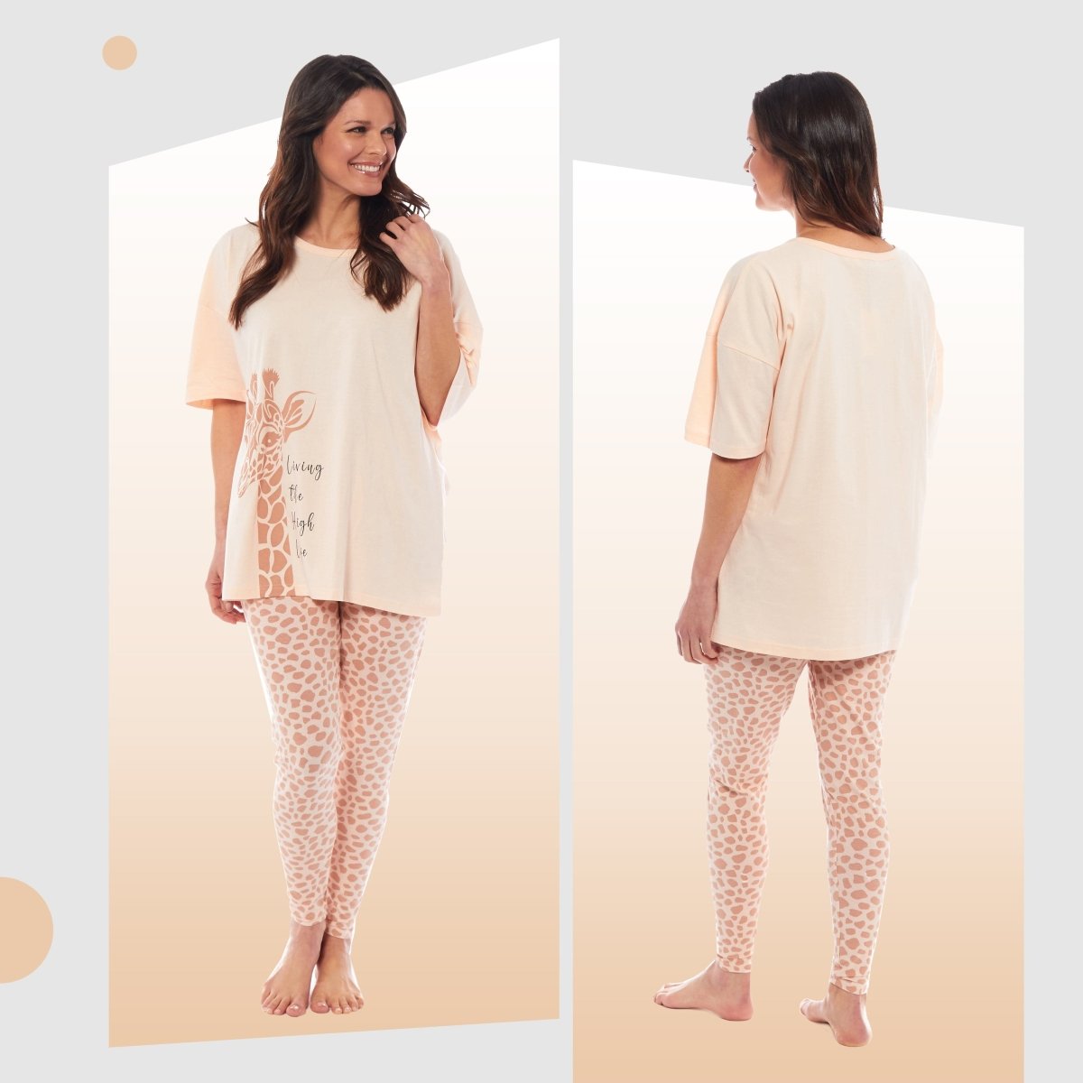 OLIVIA ROCCO Ladies Oversized Cotton T Shirt And Leggings PJ Set With Giraffe And Zebra - Joe’s Haven