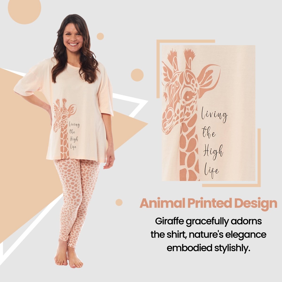 OLIVIA ROCCO Ladies Oversized Cotton T Shirt And Leggings PJ Set With Giraffe And Zebra - Joe’s Haven
