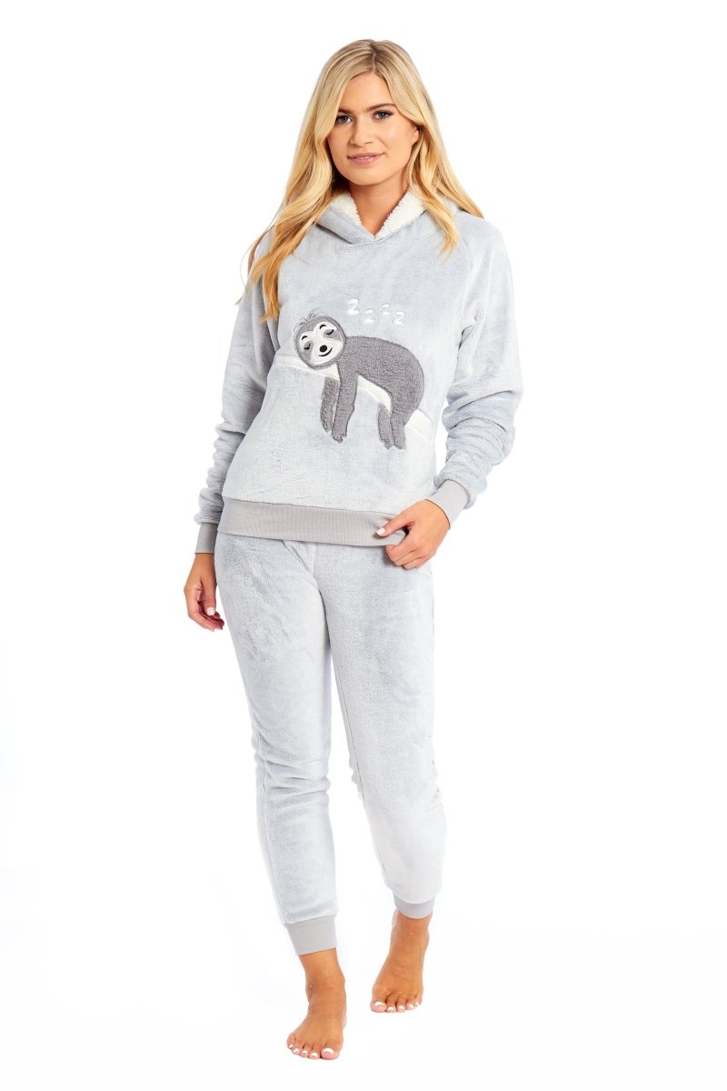 OLIVIA ROCCO Matching Mother Daughter Plush Fleece Hooded Pyjama Set Embroidered Sloth - Joe’s Haven