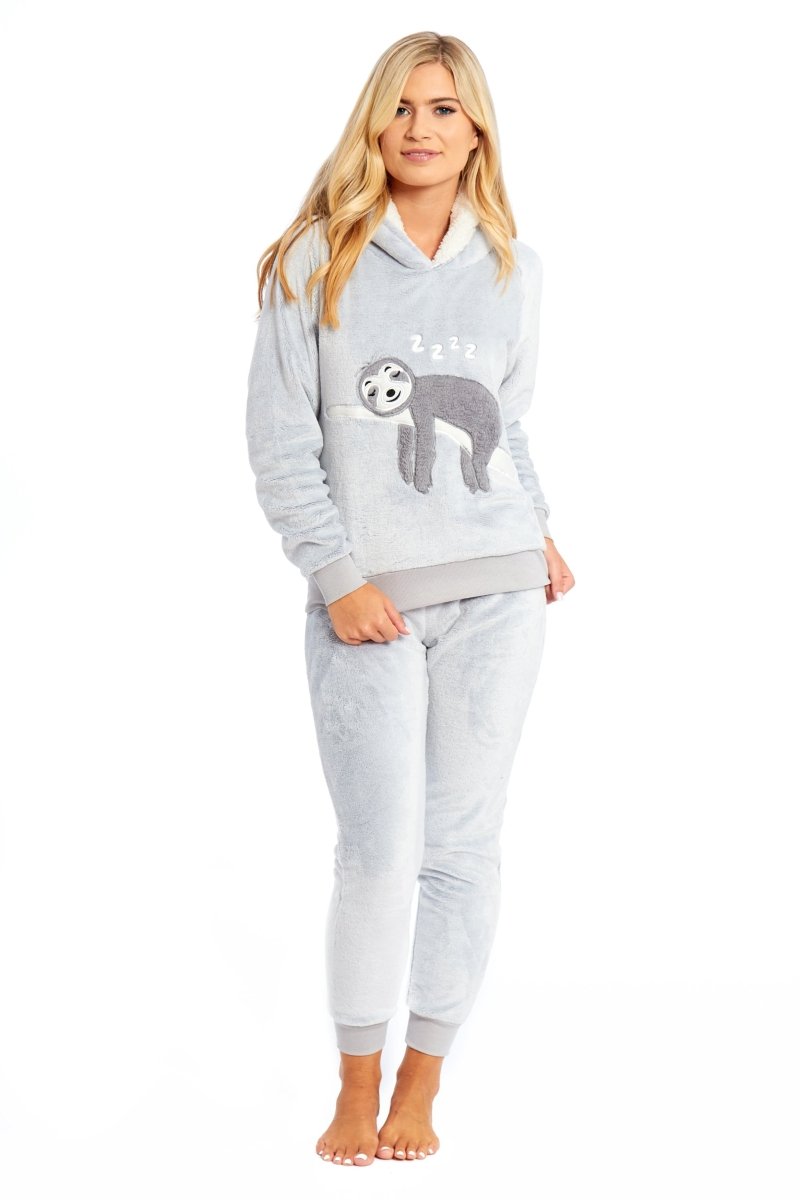 OLIVIA ROCCO Matching Mother Daughter Plush Fleece Hooded Pyjama Set Embroidered Sloth - Joe’s Haven