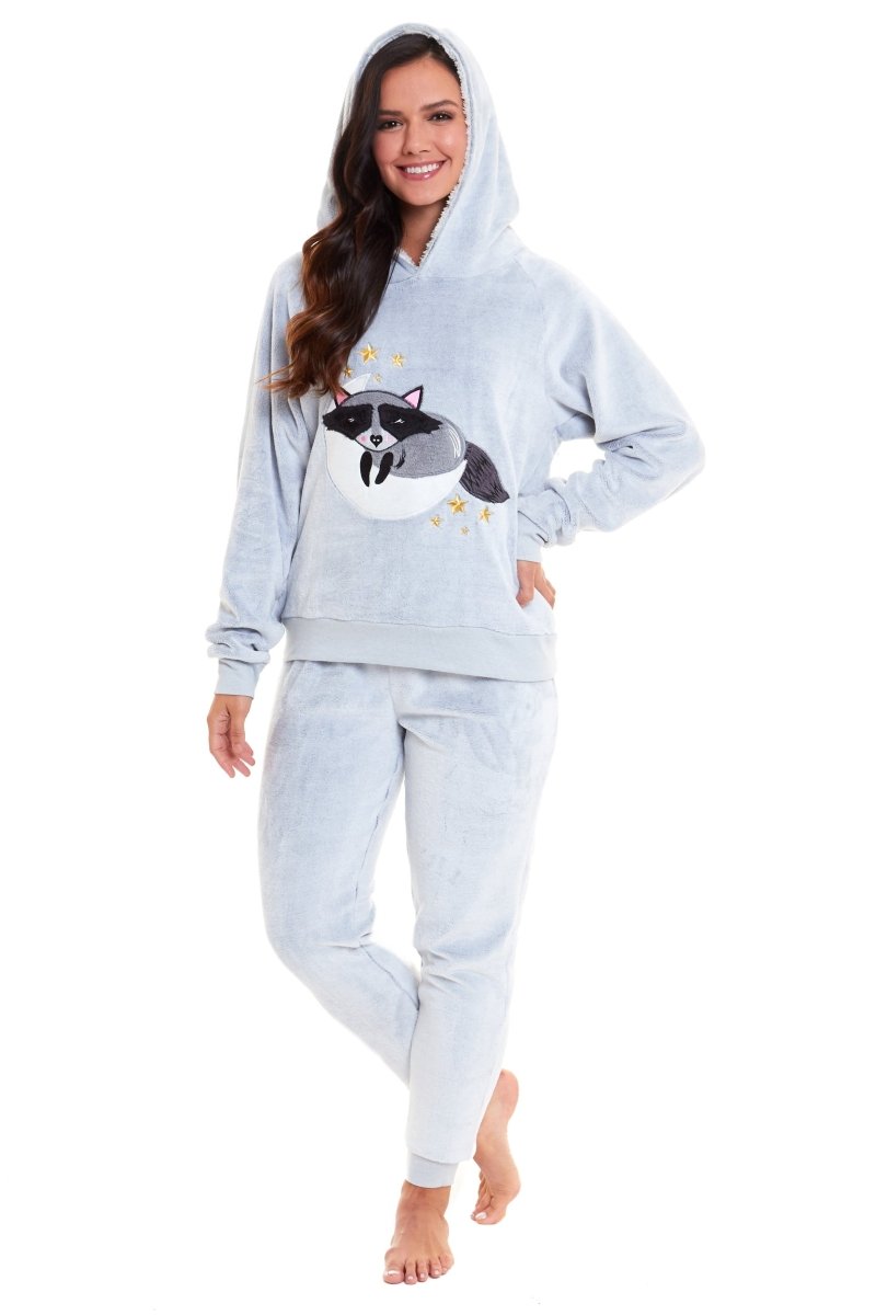 OLIVIA ROCCO Matching Mother Daughter Raccoon Fleece Hooded Pyjama Set With Sherpa Lining - Joe’s Haven